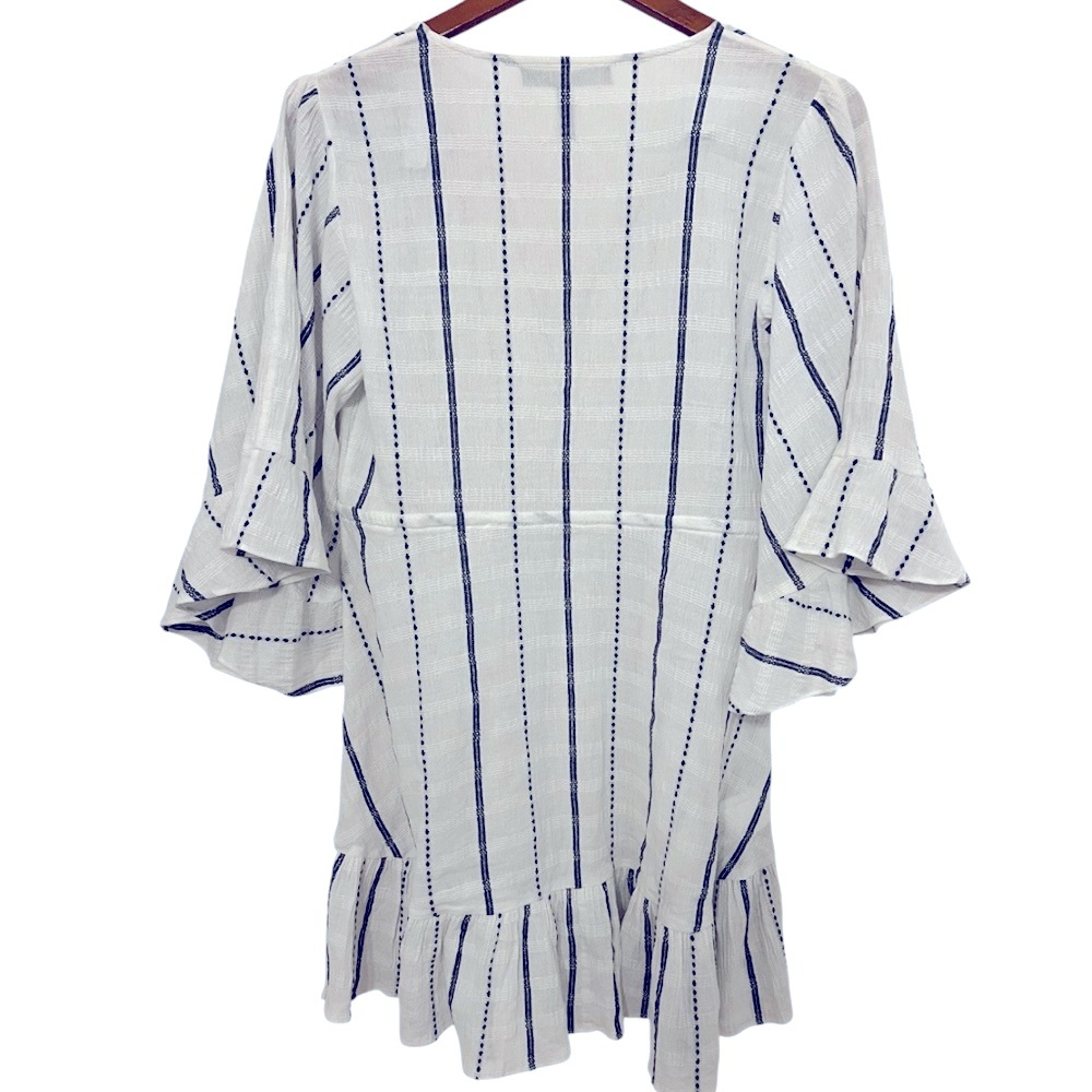 BCBGMAXAZRIA Striped Cotton Ruffle Sleeve
Tunic Dress - White/Navy - Size XS - Picture 4 of 6